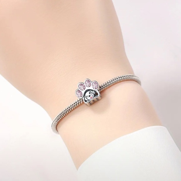 925 Sterling Silver and Pink CZ Dog Paw Charm/Pendant - NWT - Picture 5 of 5